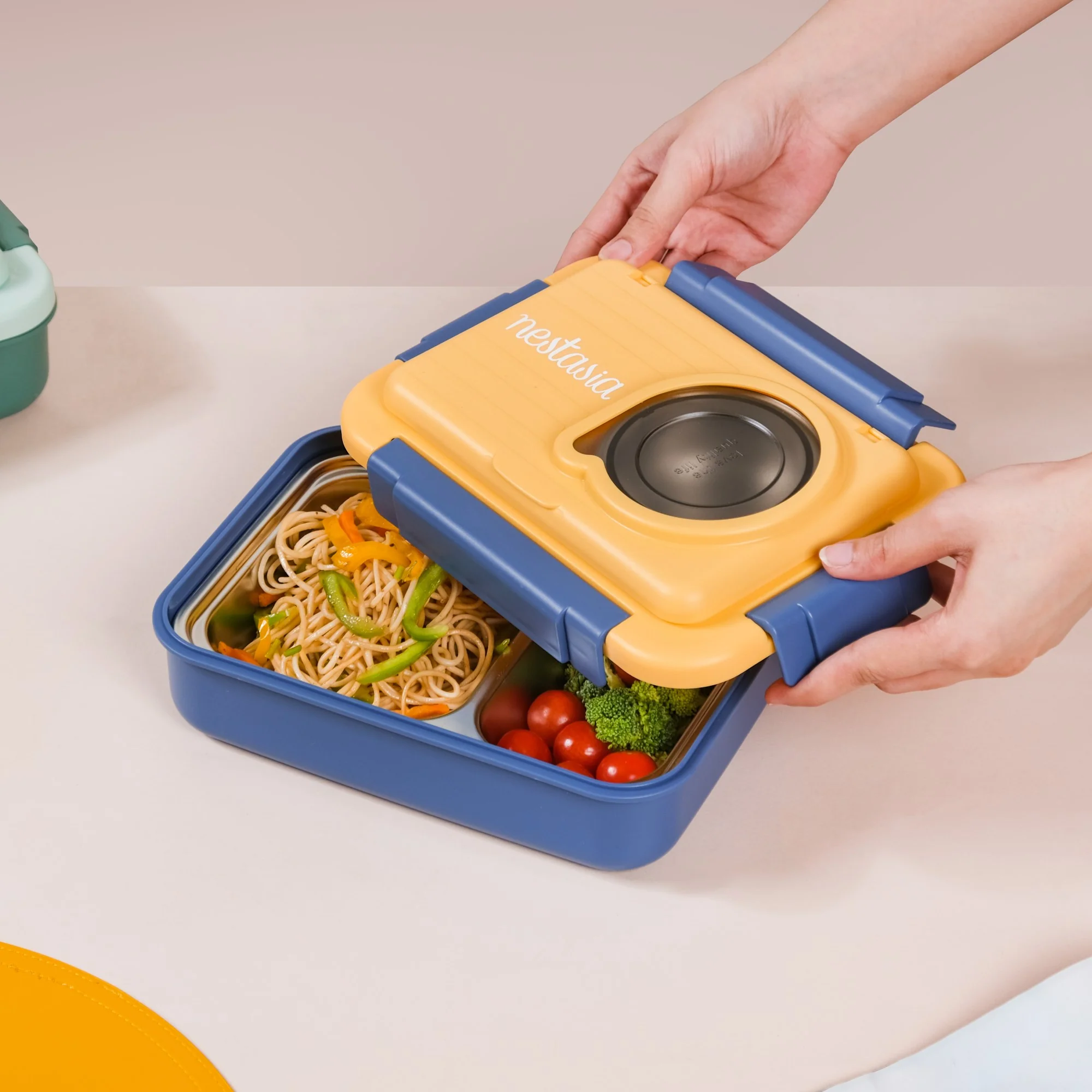 2 Grid Insulated Stainless Steel Bento Box Blue 800ml - Image 2