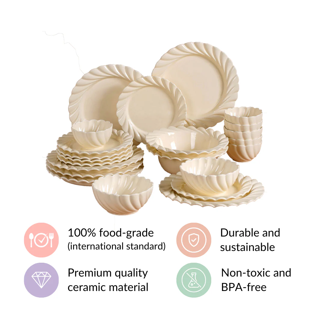 22 Piece Scallop Cream Luxury Dinner Set For 6 - Image 7