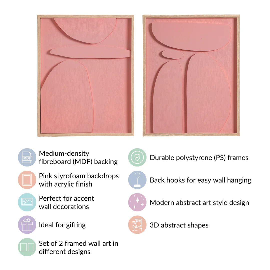 3D Abstract Wall Art Pink Set Of 2 20x16 Inch - Image 5
