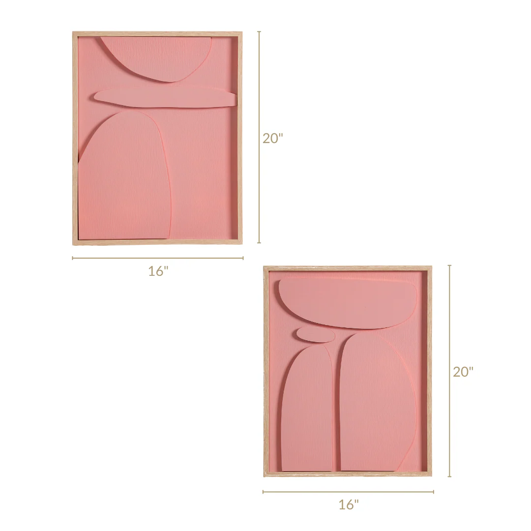 3D Abstract Wall Art Pink Set Of 2 20x16 Inch - Image 6