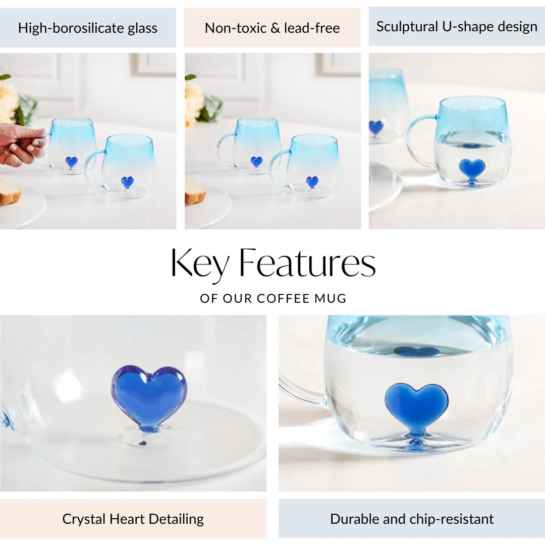 3D Blue Heart Ombre Mug Set Of 2 450ml - Image 4