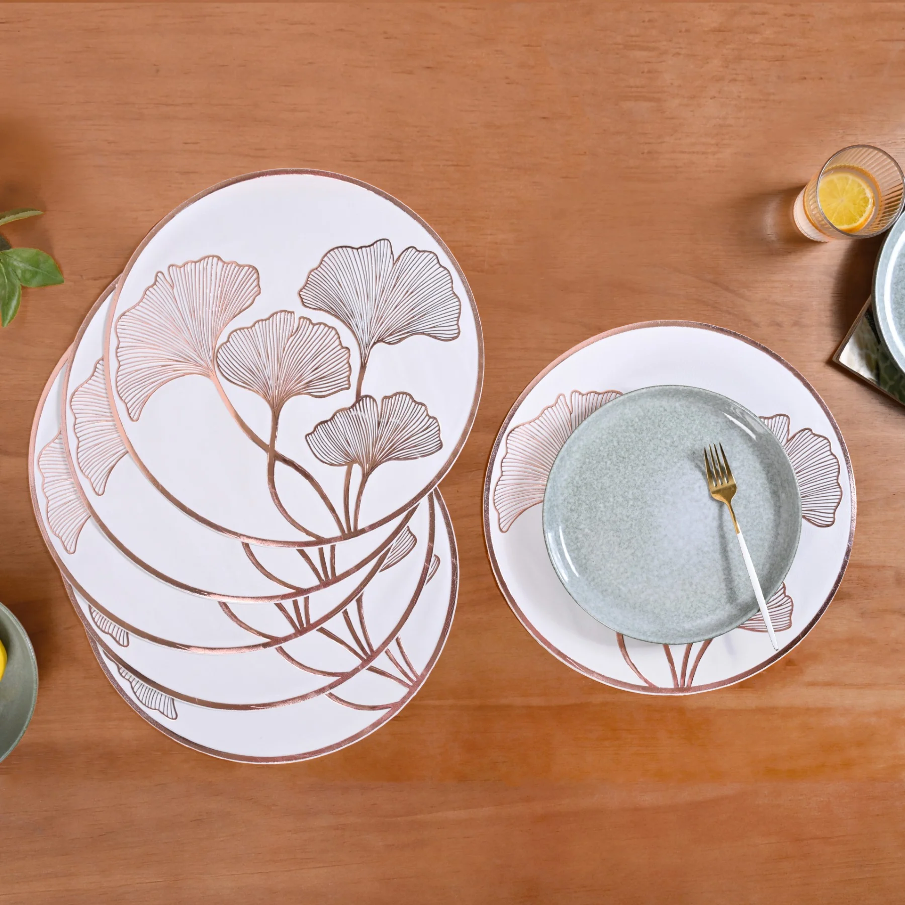 3D Ginkgo Rose Gold Dining Table Mat Set Of 6
