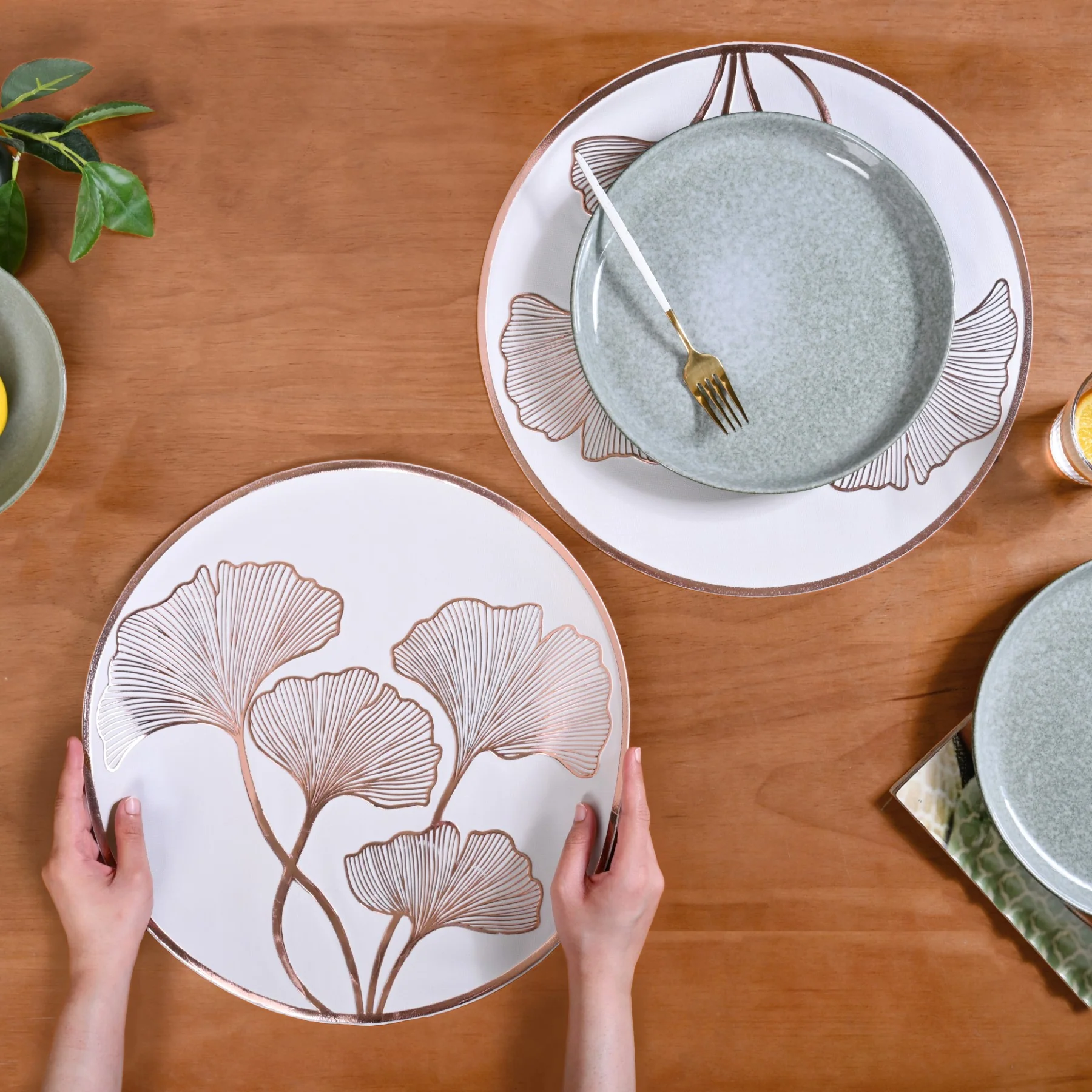 3D Ginkgo Rose Gold Dining Table Mat Set Of 6 - Image 2