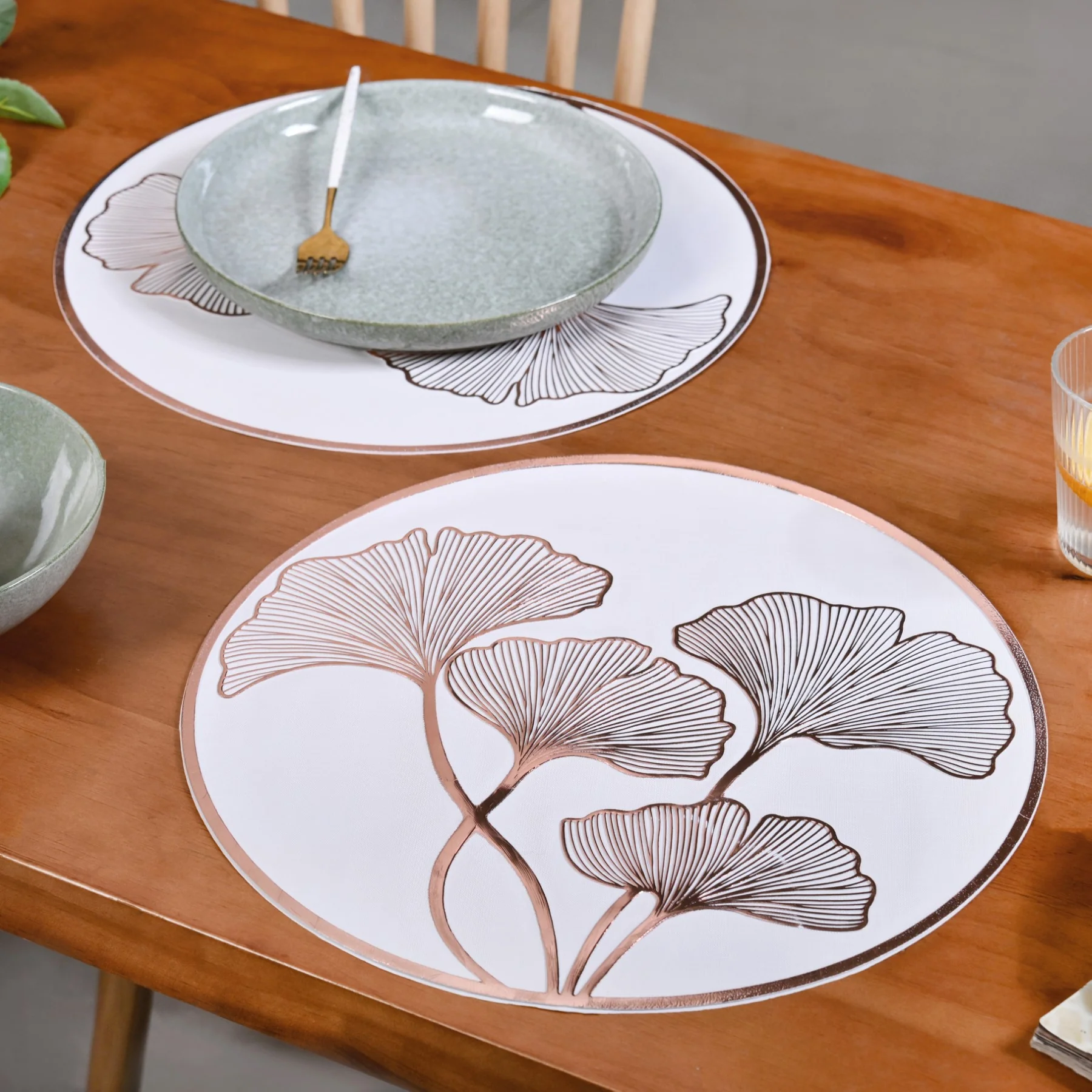3D Ginkgo Rose Gold Dining Table Mat Set Of 6 - Image 3