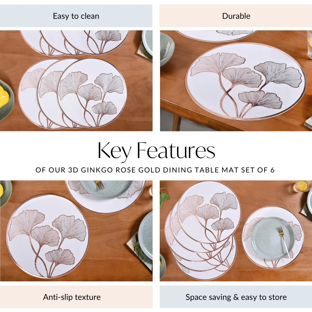 3D Ginkgo Rose Gold Dining Table Mat Set Of 6 - Image 5