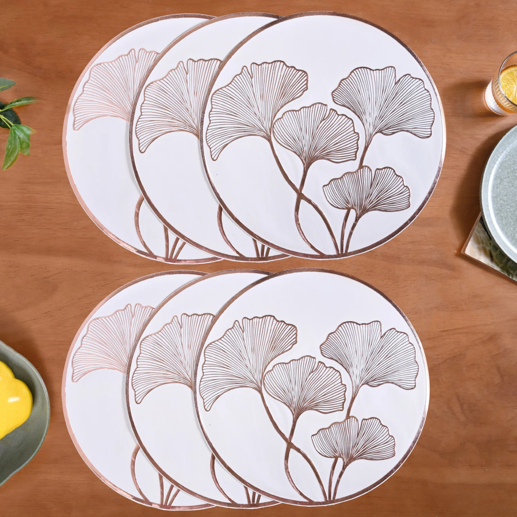 3D Ginkgo Rose Gold Dining Table Mat Set Of 6 - Image 7