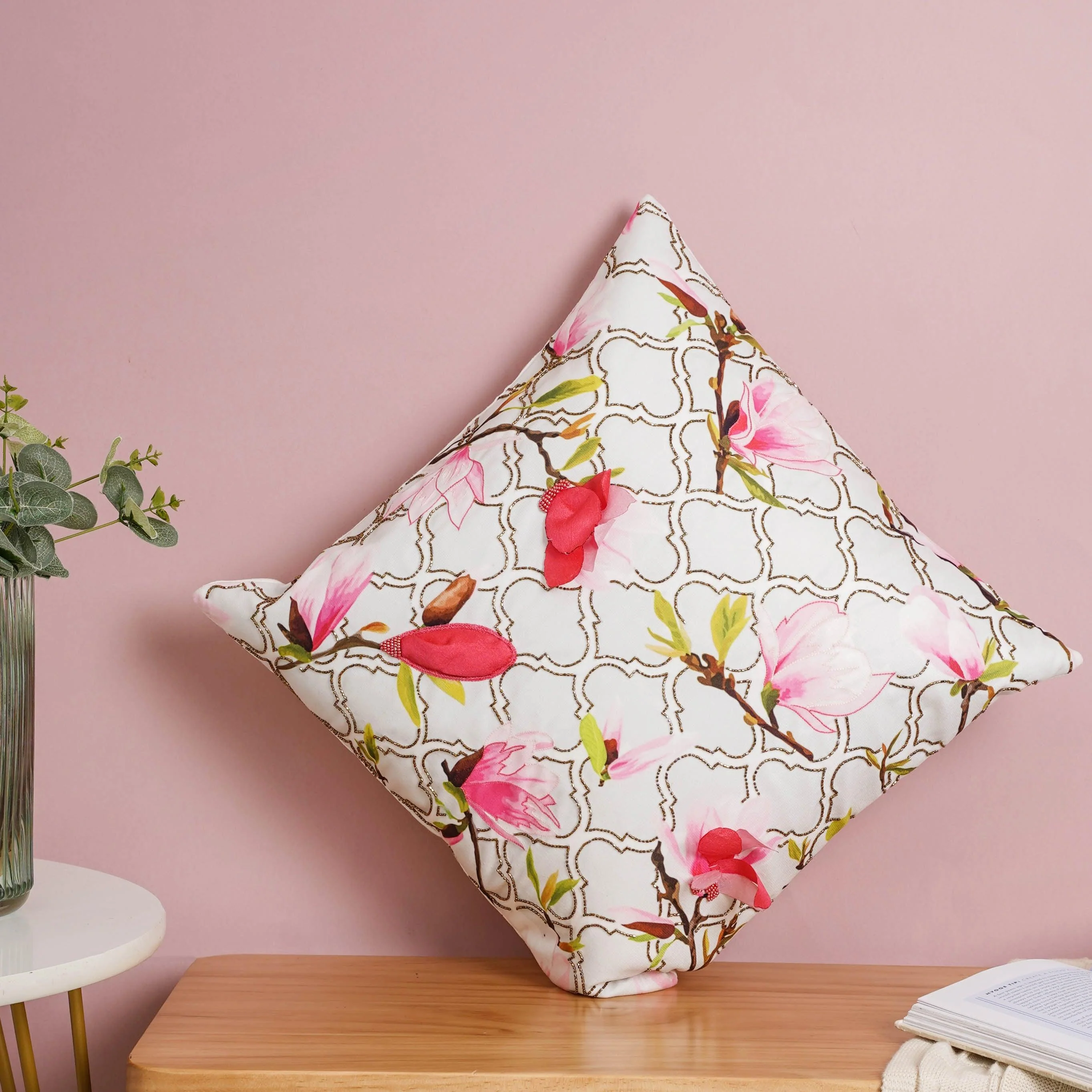 3D Hand Embroidered Sequin Velvet Cushion Cover 16 inch