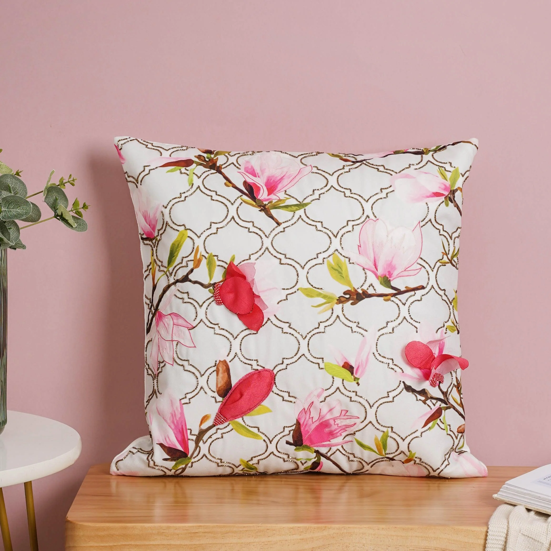 3D Hand Embroidered Sequin Velvet Cushion Cover 16 inch - Image 3