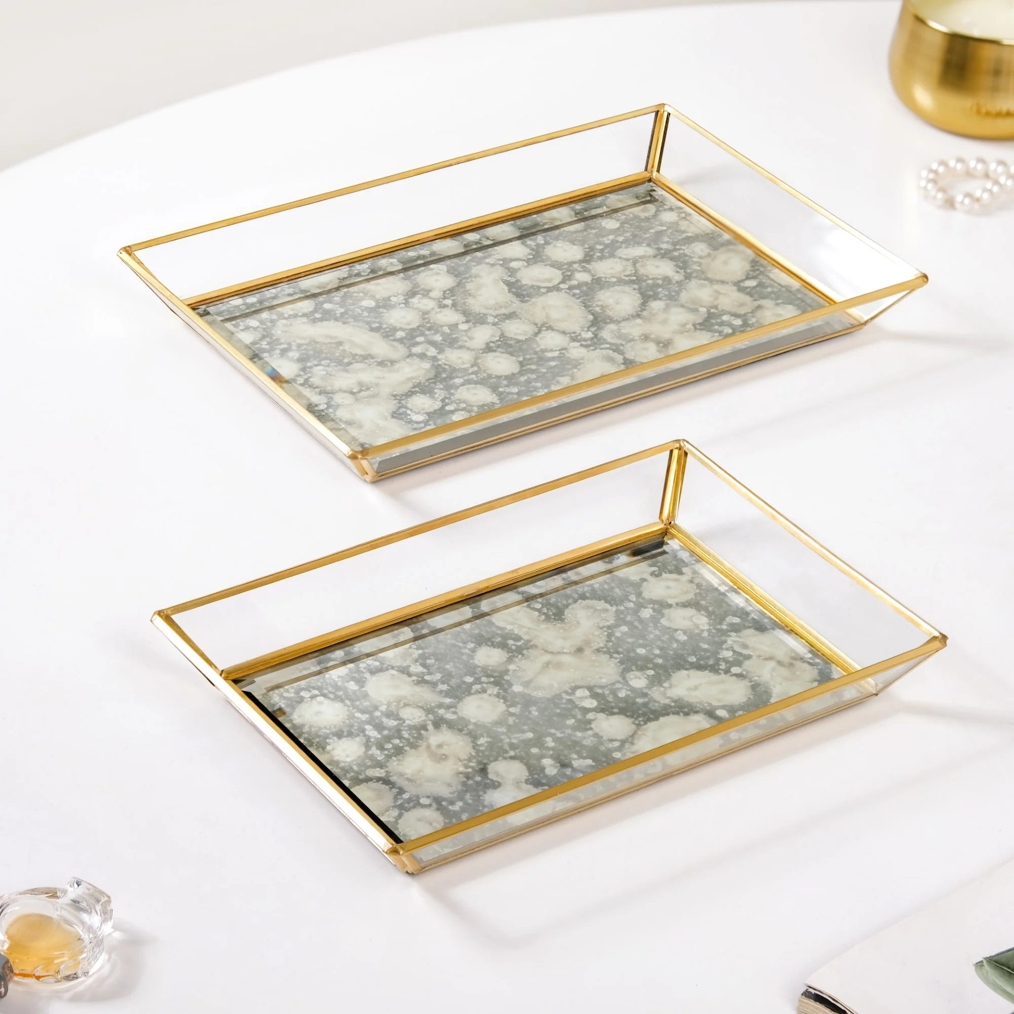 Abstract Design Printed Glass Vanity Tray Set Of 2 - Image 2