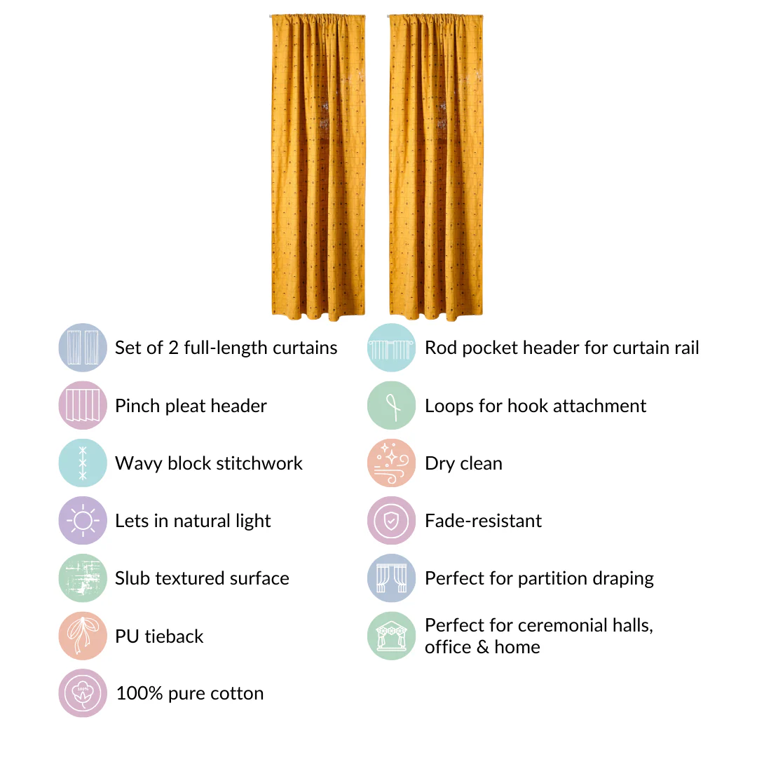 Abstract Embroidered Curtains For Living Room Set Of 2 Mustard 84x54 Inch - Image 4