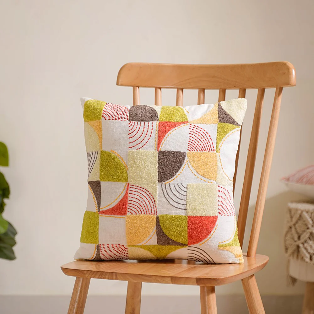 Abstract Embroidered Tufted Cushion Cover 16x16 Inch - Image 2