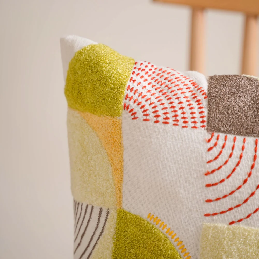 Abstract Embroidered Tufted Cushion Cover 16x16 Inch - Image 4