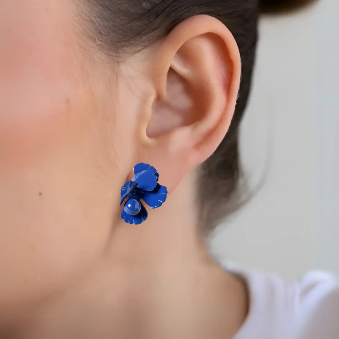 Abstract Flora Blue Studs - Image 2