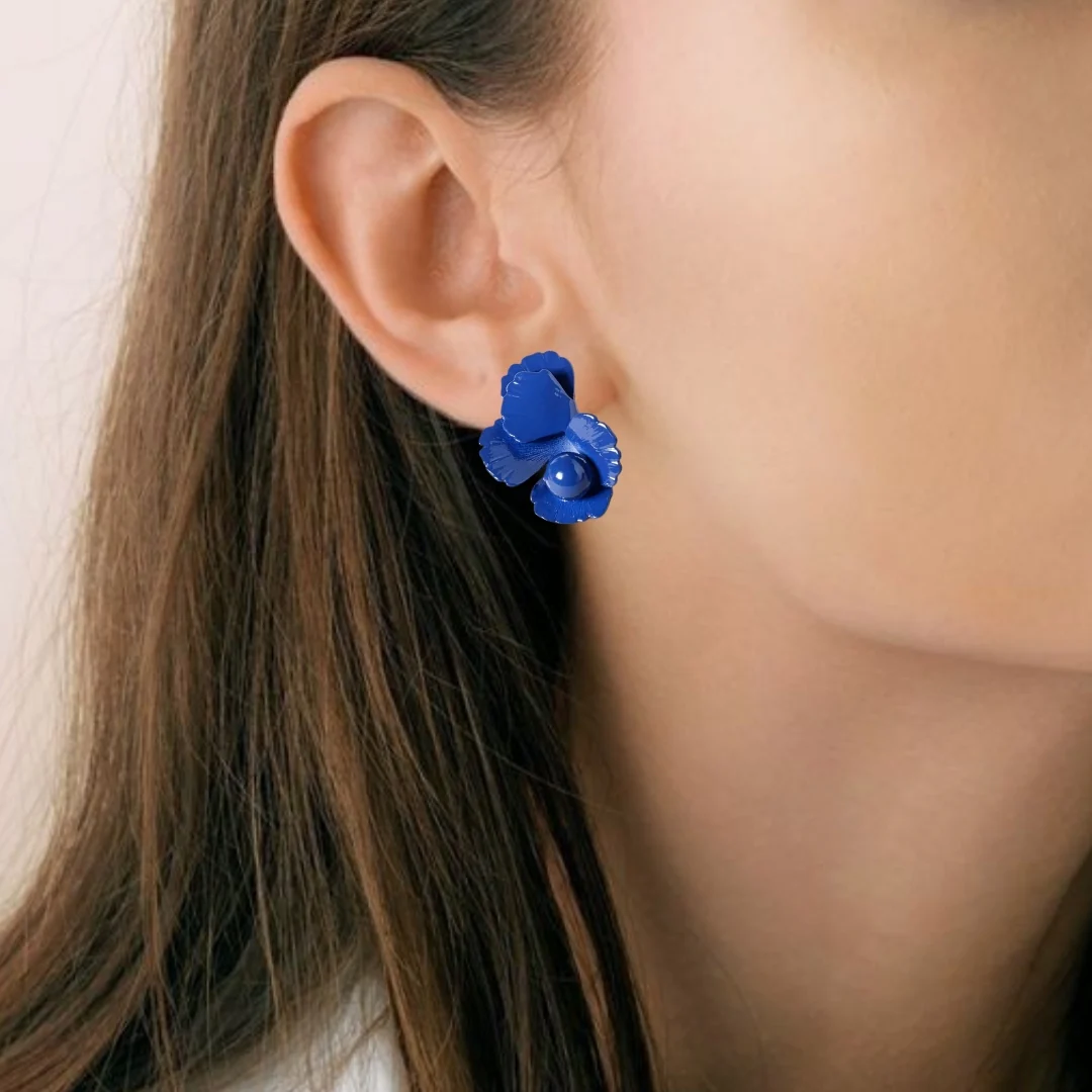 Abstract Flora Blue Studs - Image 5