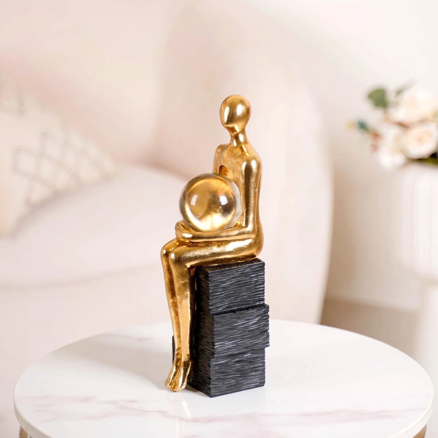 Abstract Gold Sitting Figurine With Crystal Ball - Image 3