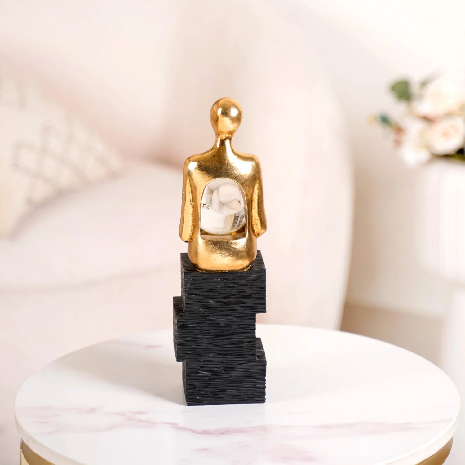 Abstract Gold Sitting Figurine With Crystal Ball - Image 6