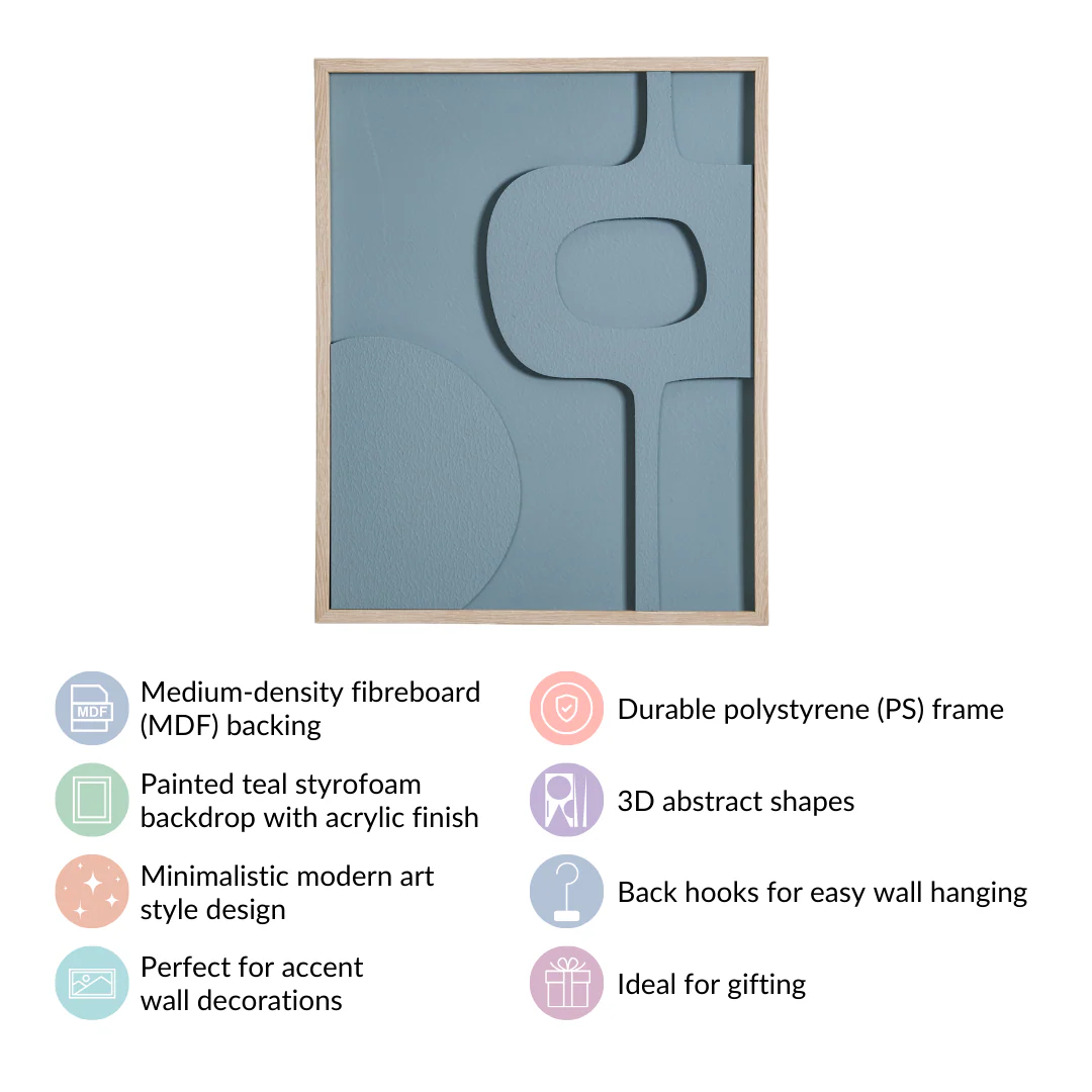 Abstract Teal 3D Relief Wall Artwork For Home 20x16 Inch - Image 4