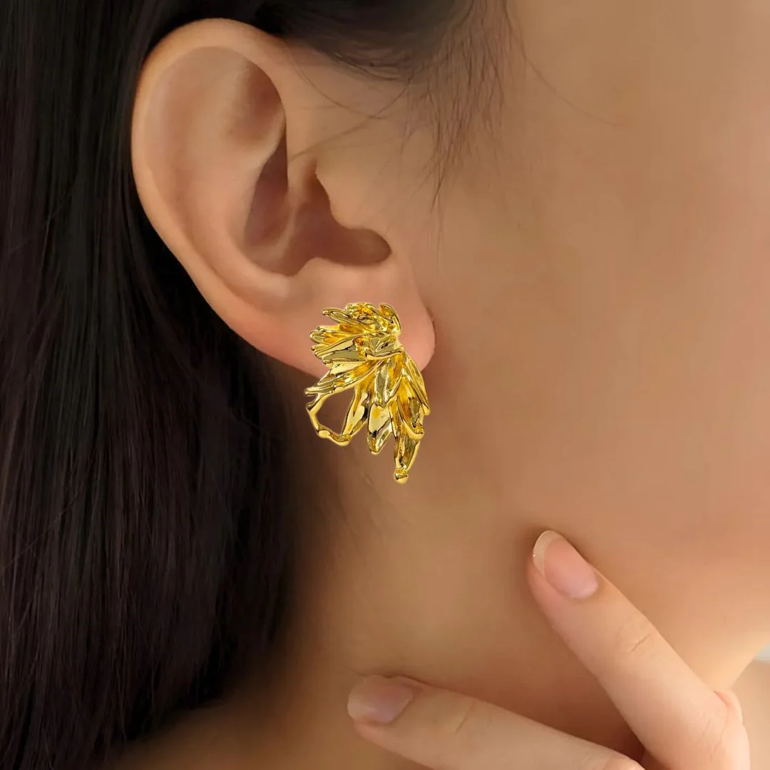 Abstract Wings Stud Earrings Gold - Image 2