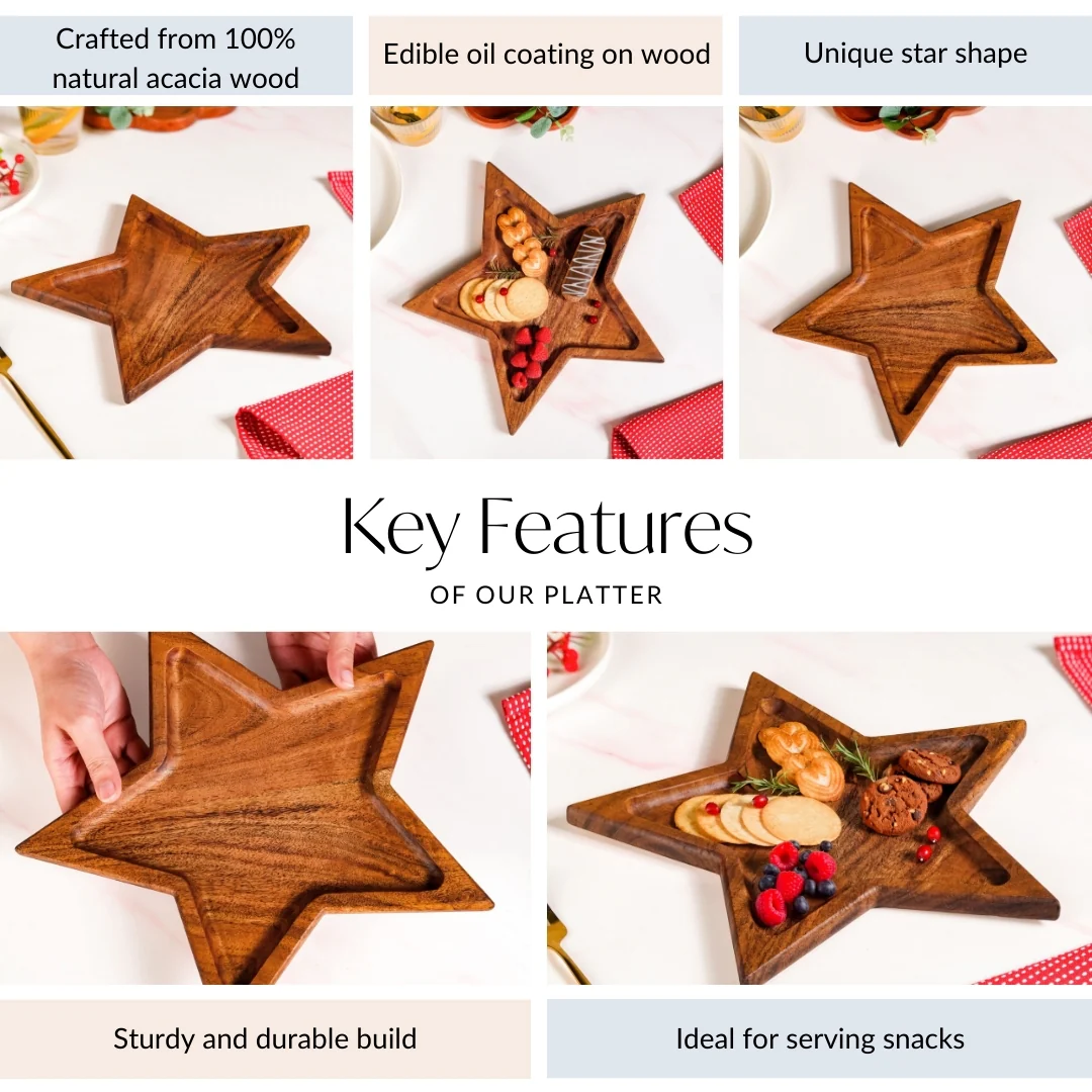 Acacia Wood Star Serving Platter 31x27cm - Image 5