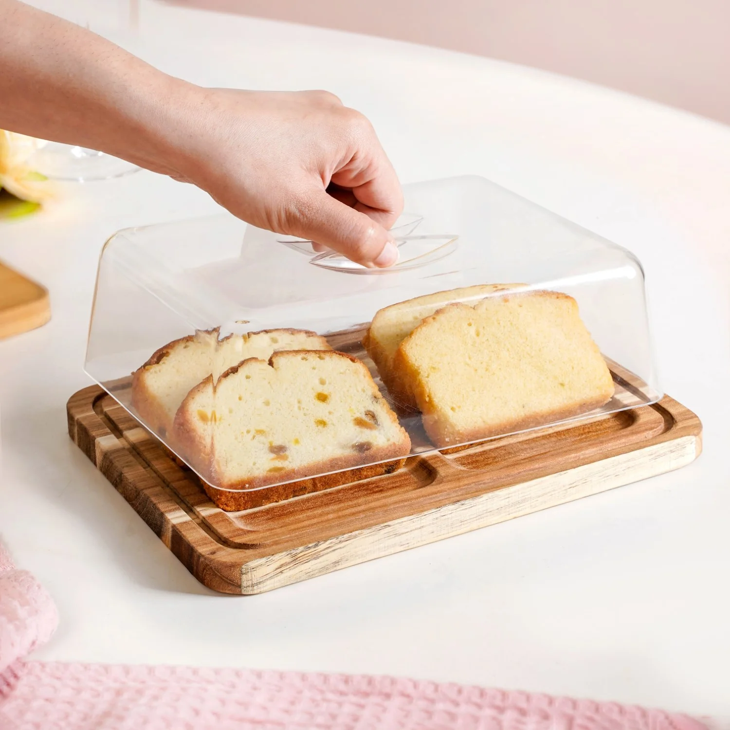 Acacia Wood Bread Box With Transparent Cloche 22cm - Image 3