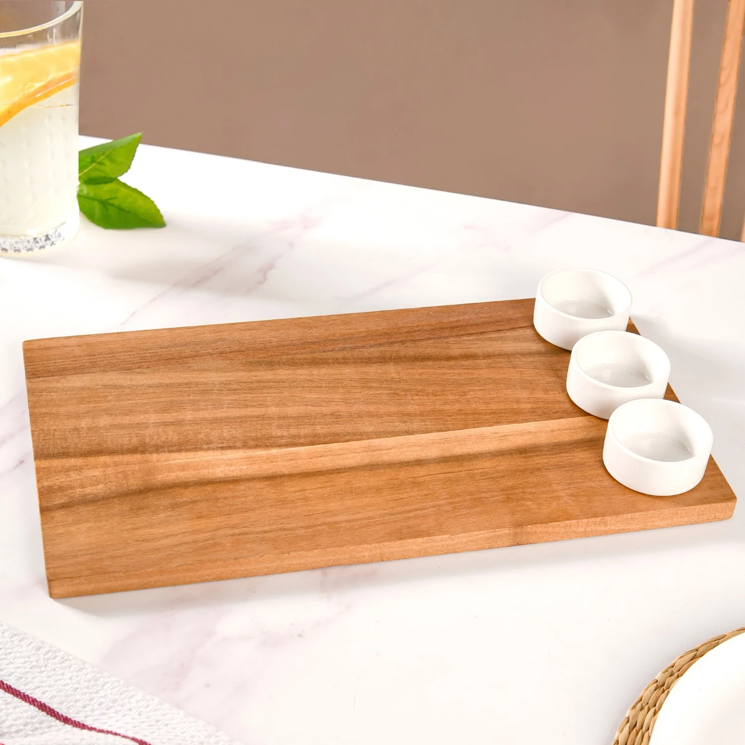 Acacia Wood Cheeseboard With Set Of 3 Small Bowls 50ml - Image 4