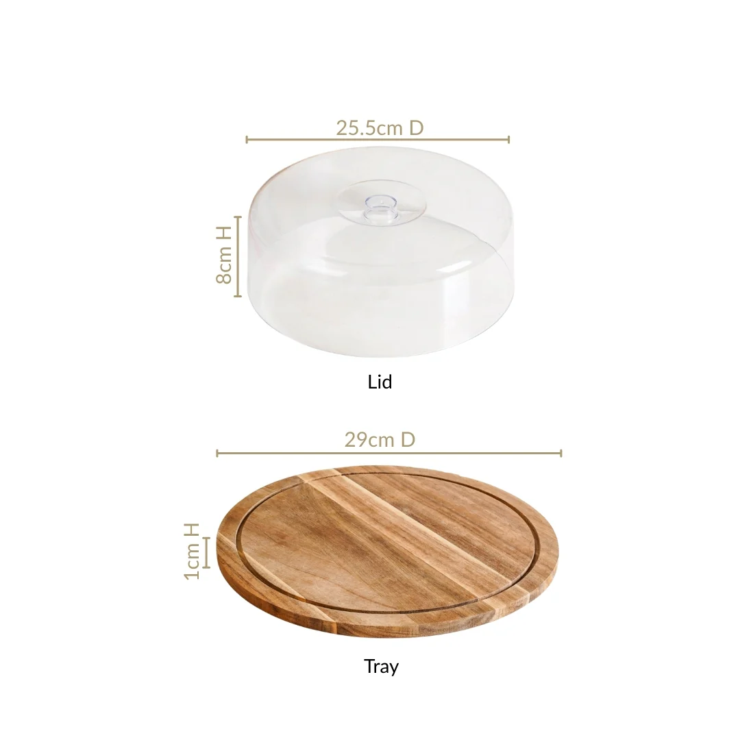 Acacia Wood Dessert Stand With Cloche 10 Inch - Image 3