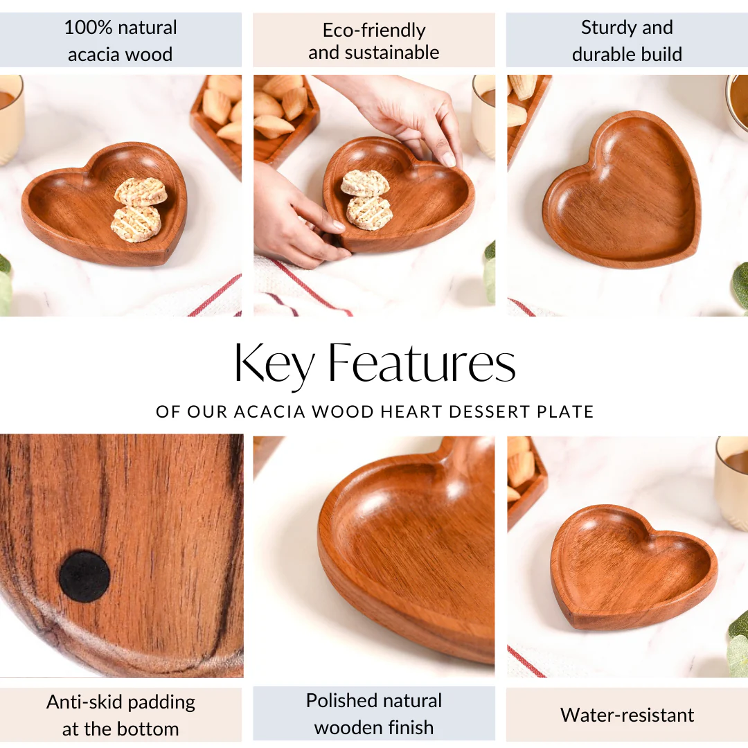Acacia Wood Heart Dessert Plate 6 Inch - Image 5