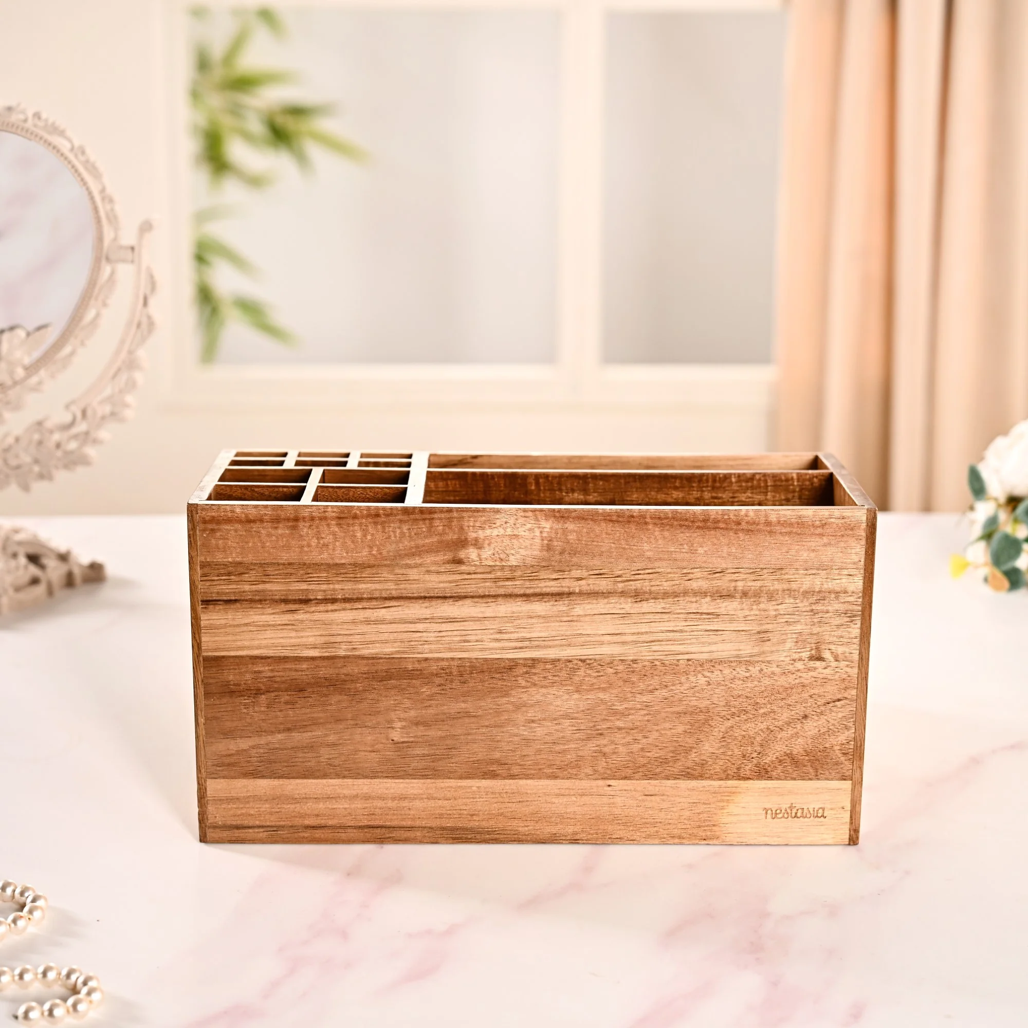 Acacia Wood Makeup Organiser Box For Dressing Table - Image 11