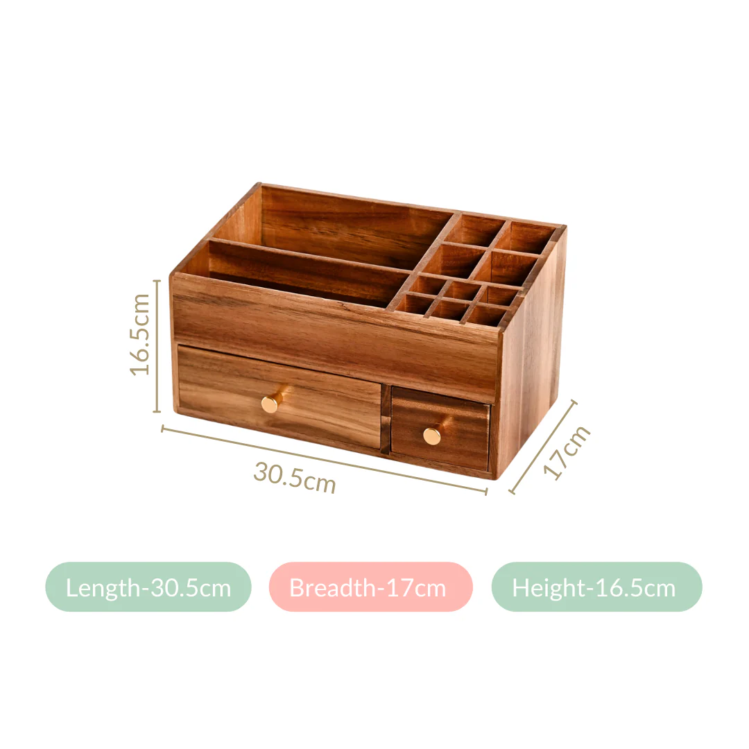 Acacia Wood Makeup Organiser Box For Dressing Table - Image 4