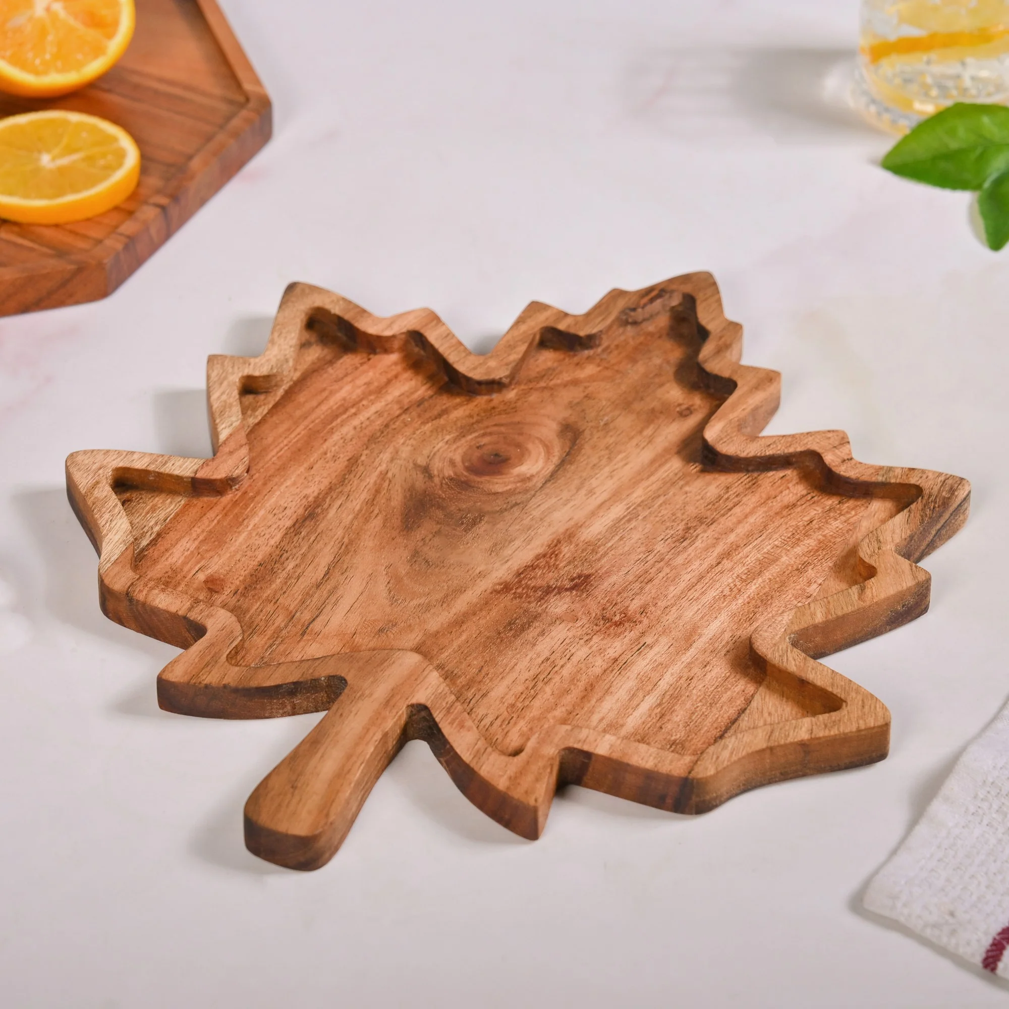Acacia Wood Maple Leaf Serving Platter - Image 6