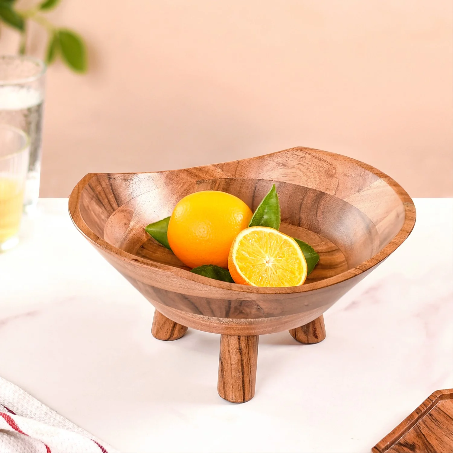 Acacia Wood Salad Bowl With Legs 1500ml - Image 10
