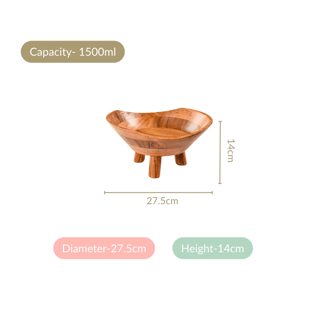 Acacia Wood Salad Bowl With Legs 1500ml - Image 4