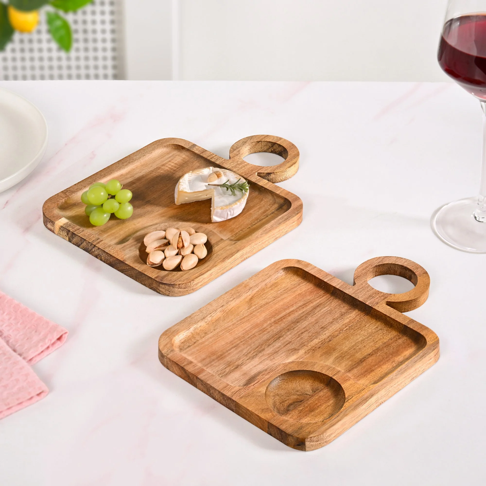 Acacia Wood Square Snack Tray Set Of 2 8 inch - Image 2