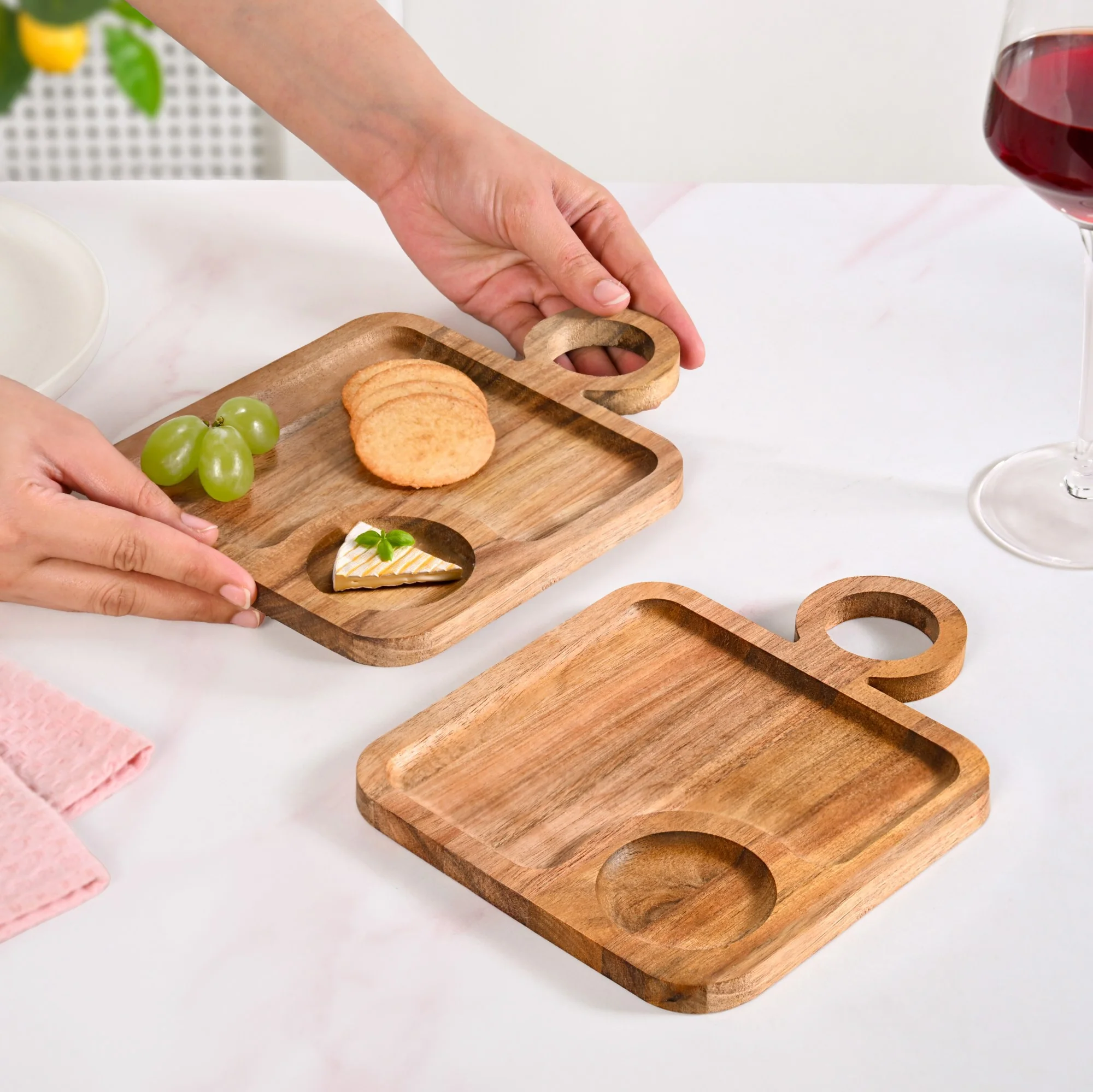 Acacia Wood Square Snack Tray Set Of 2 8 inch - Image 3