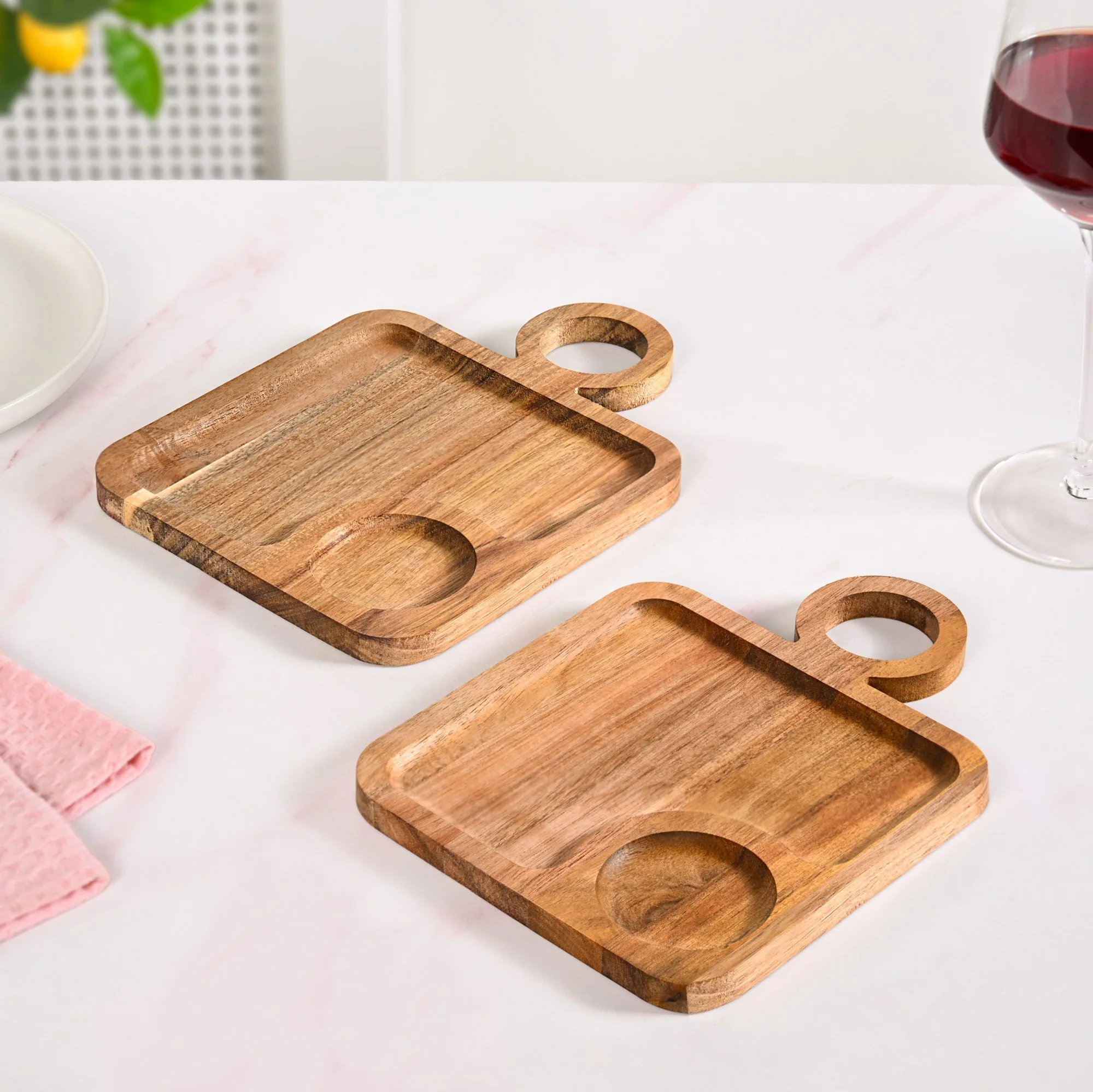 Acacia Wood Square Snack Tray Set Of 2 8 inch - Image 9