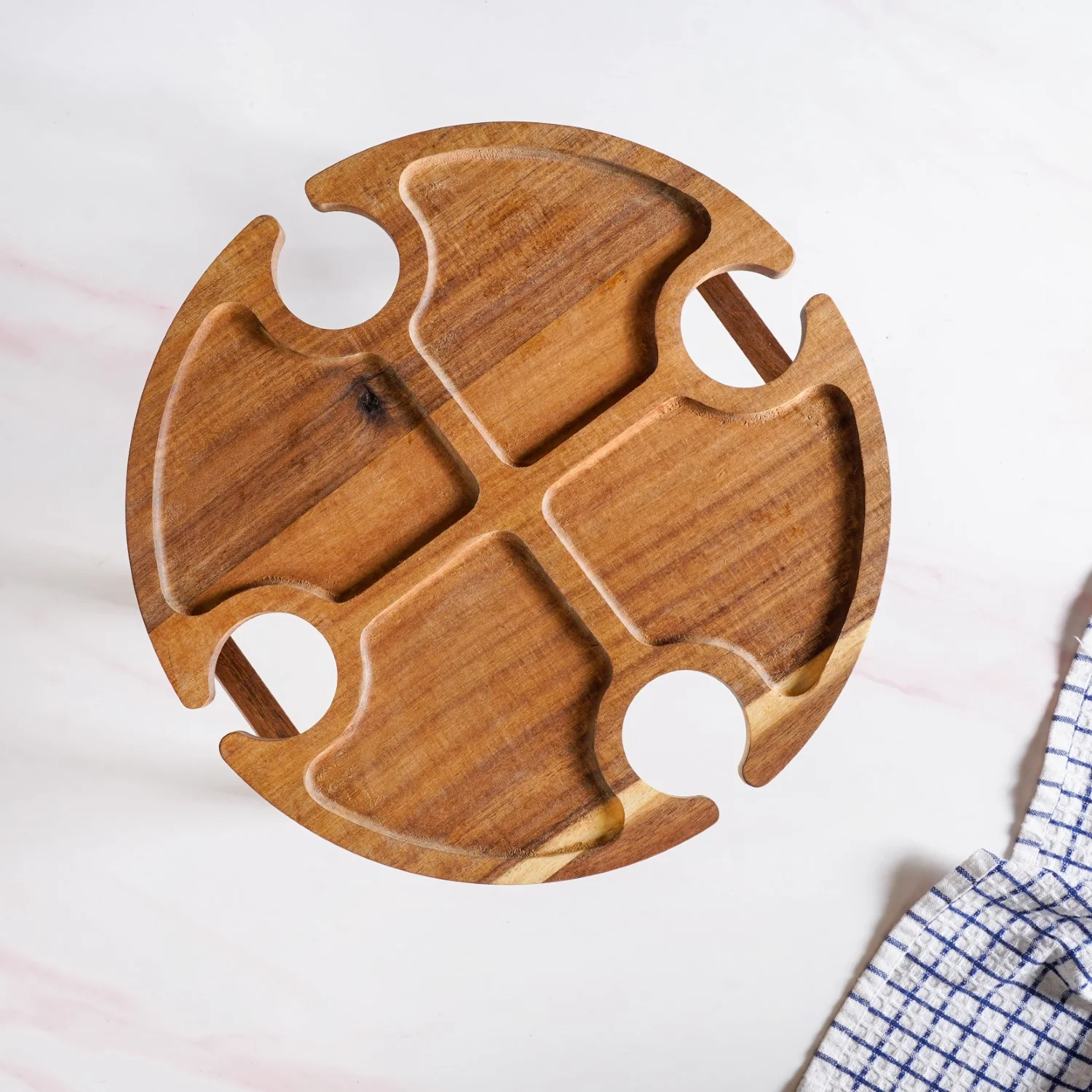 Acacia Wood Wine And Cheese Serving Tray Table - Image 7