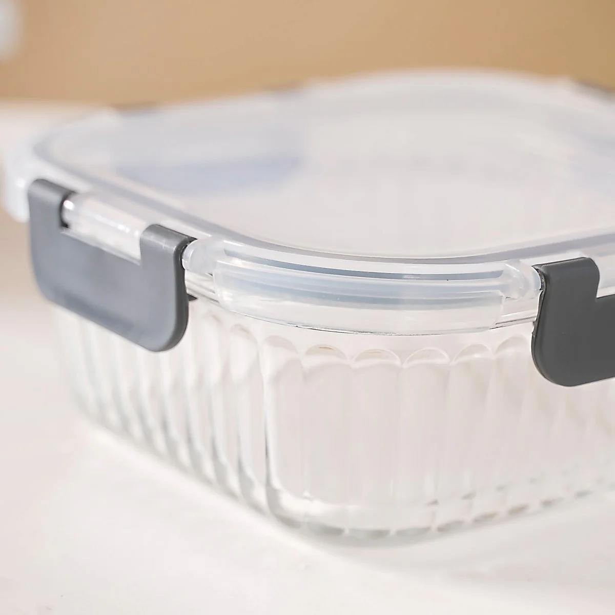 Airtight Glass Food Storage Container Set Of 2 Fluted 300ml - Image 11