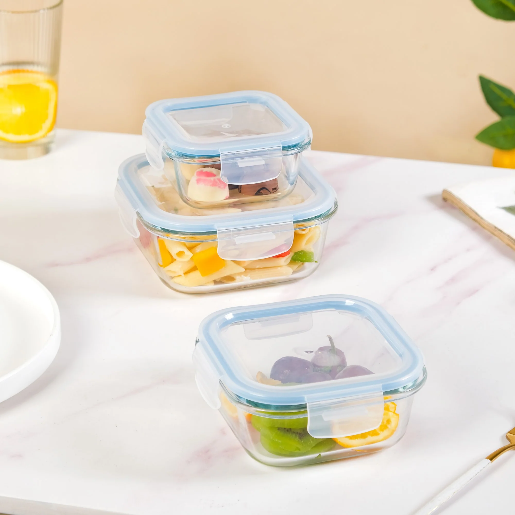 Airtight Glass Lunch Box Set Of 3 S 300ml M 500ml L 800ml - Image 2