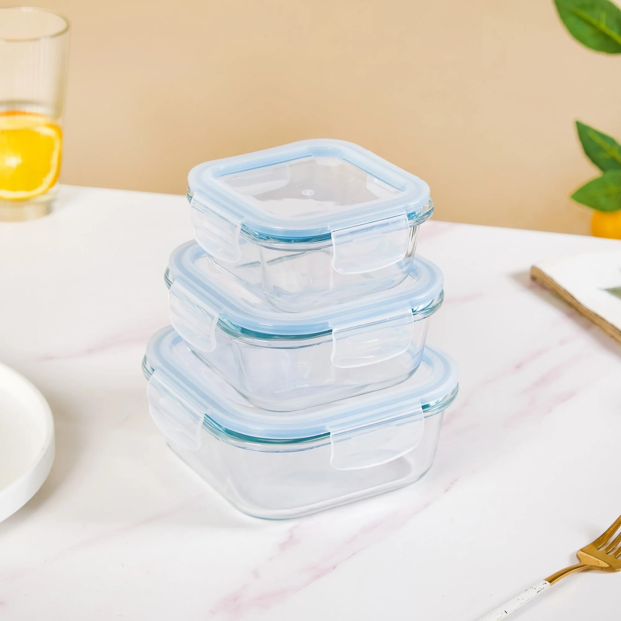 Airtight Glass Lunch Box Set Of 3 S 300ml M 500ml L 800ml - Image 3