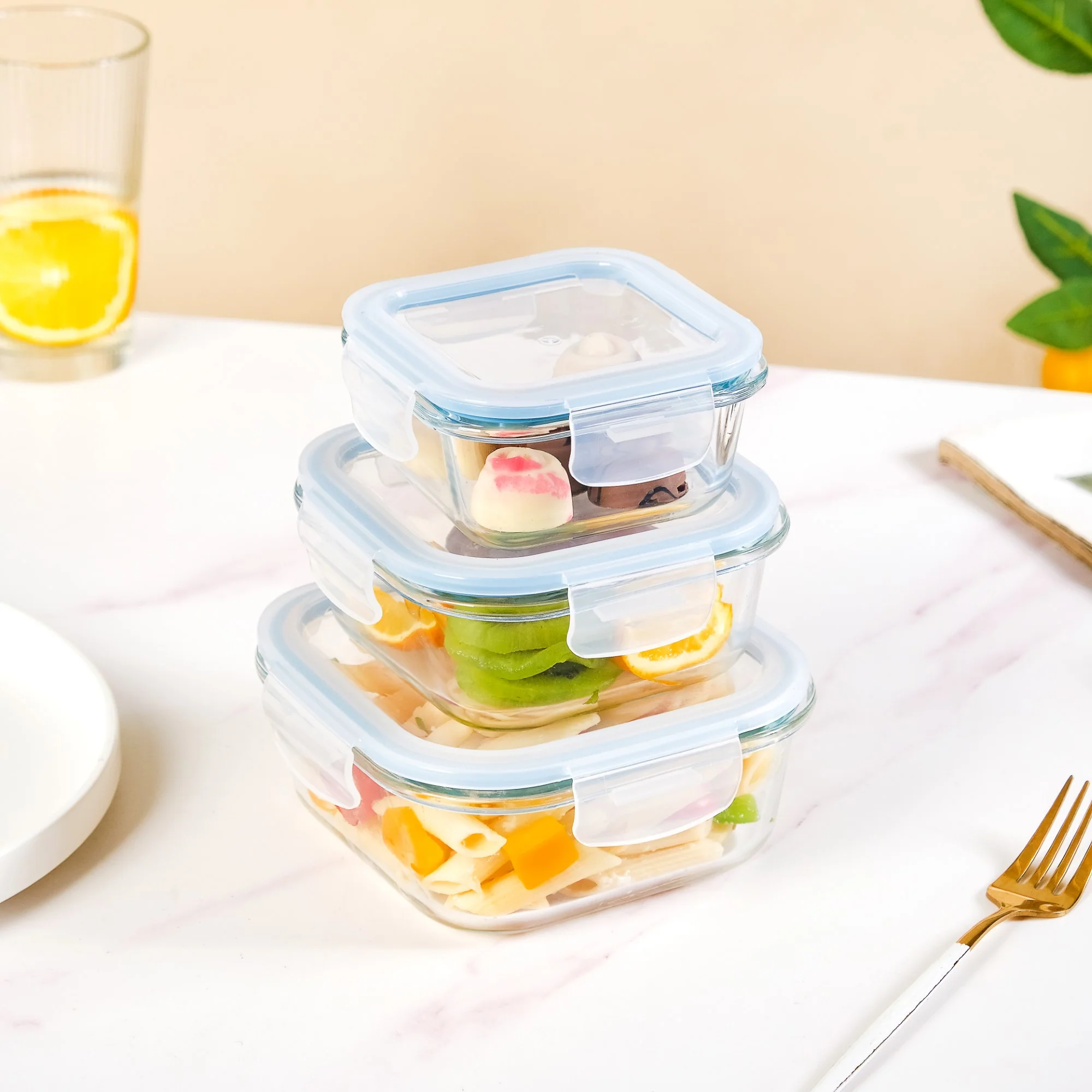 Airtight Glass Lunch Box Set Of 3 S 300ml M 500ml L 800ml - Image 4