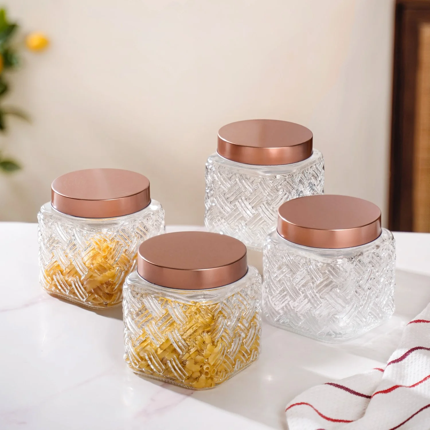 Airtight Storage Jars Set Of 4 Basket Weave 1200ml - Image 10