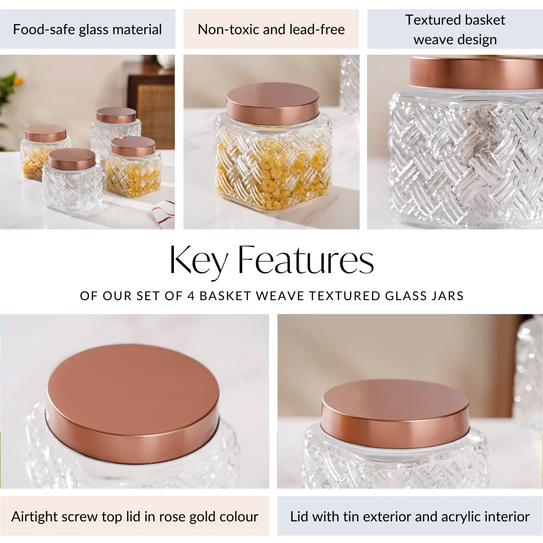 Airtight Storage Jars Set Of 4 Basket Weave 1200ml - Image 4
