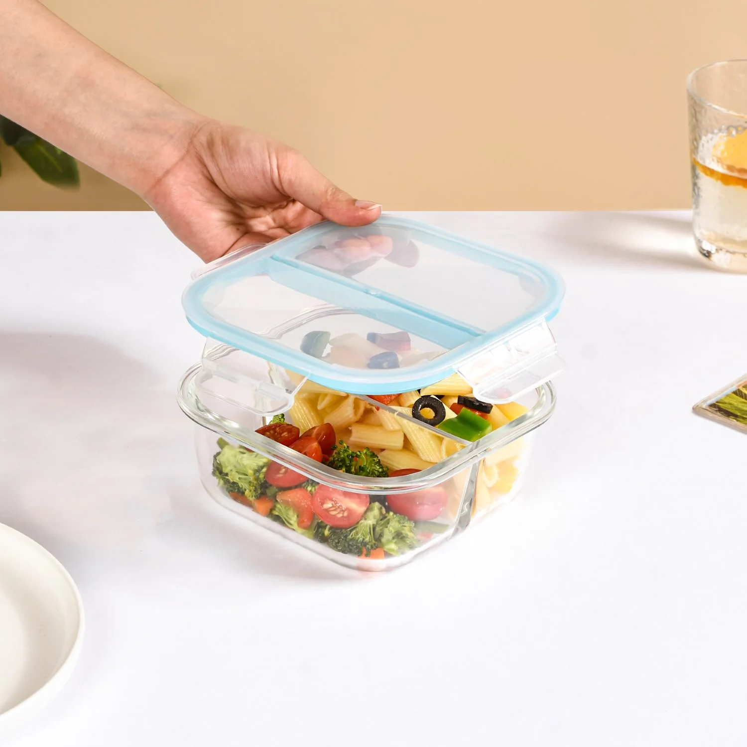 Airtight Two Section Sealed Glass Lunch Box 750ml - Image 3
