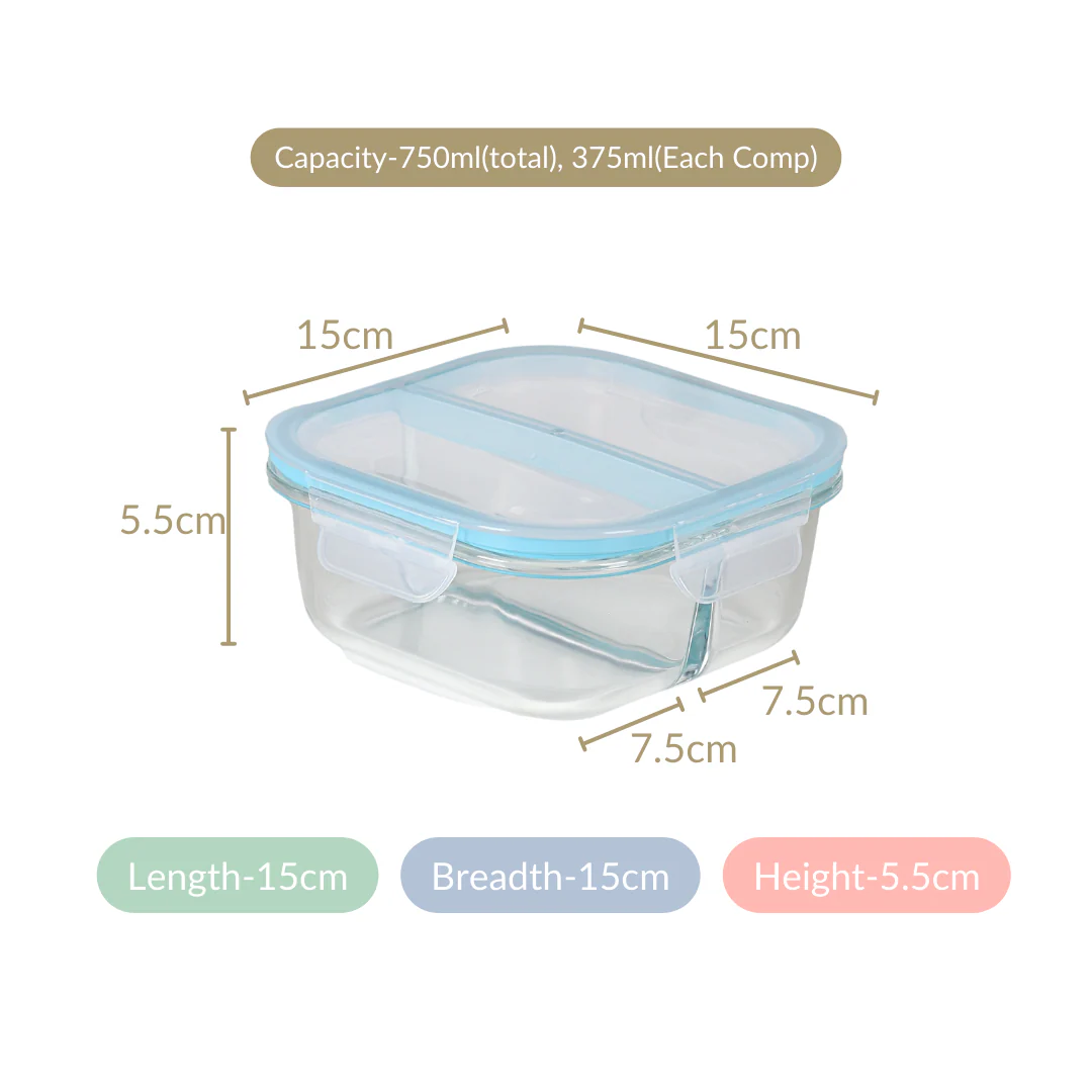 Airtight Two Section Sealed Glass Lunch Box 750ml - Image 7