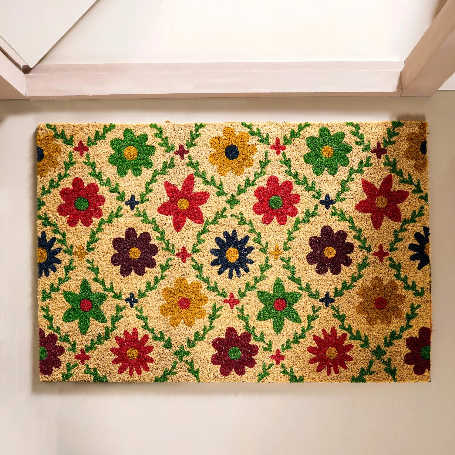 All Natural Coir Floor Mat With Floral Design 36x24 Inch - Image 2