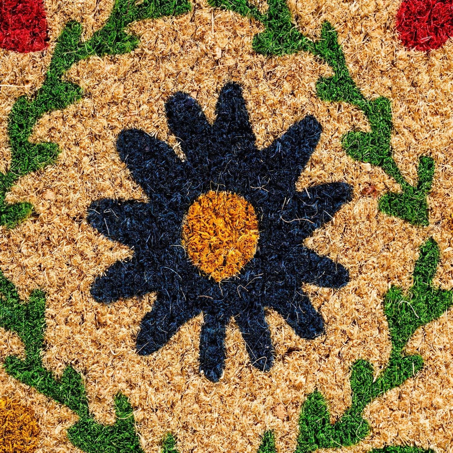 All Natural Coir Floor Mat With Floral Design 36x24 Inch - Image 6