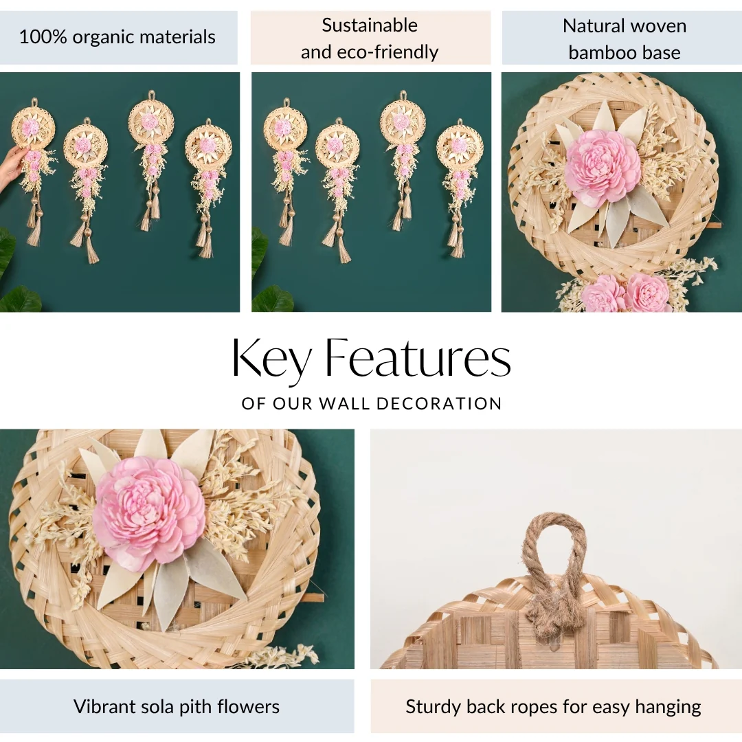 All Natural Pink Sola Rose Wall Decor Set Of 4 - Image 5