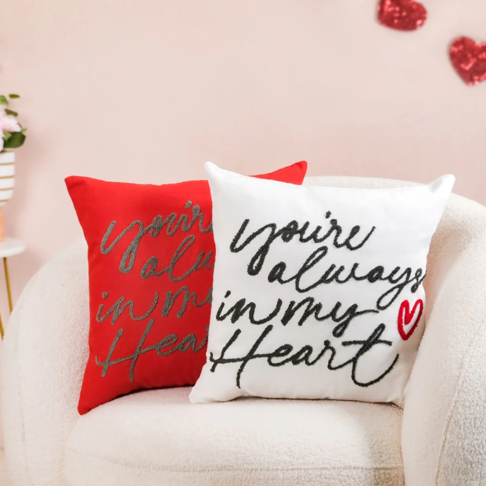 Always In My Heart Cushion Cover Set Of 2 Red White 16x16 Inch - Image 2