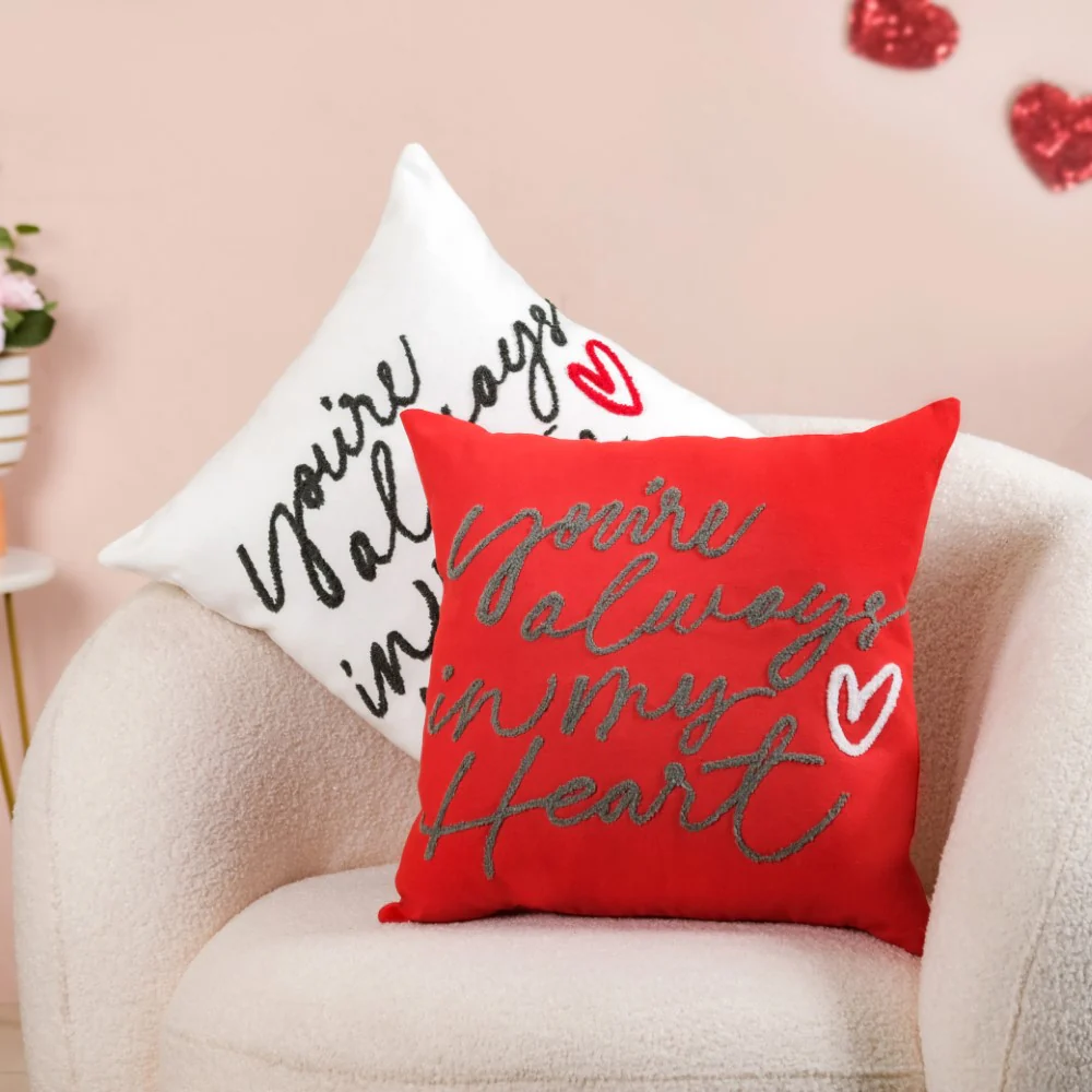 Always In My Heart Cushion Cover Set Of 2 Red White 16x16 Inch - Image 9