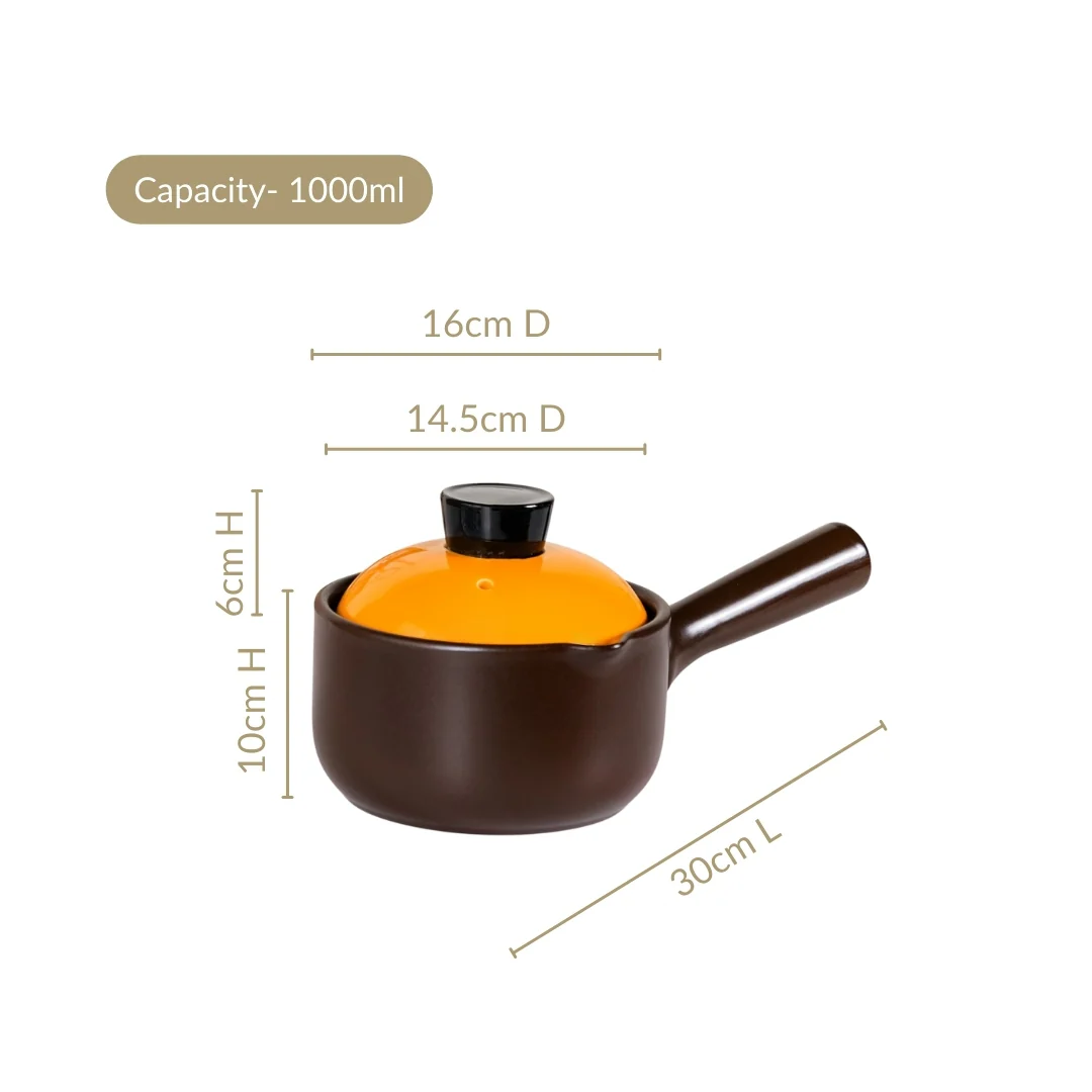 Amber Ceramic Sauce Pan With Handle And Lid 1000ml - Image 3